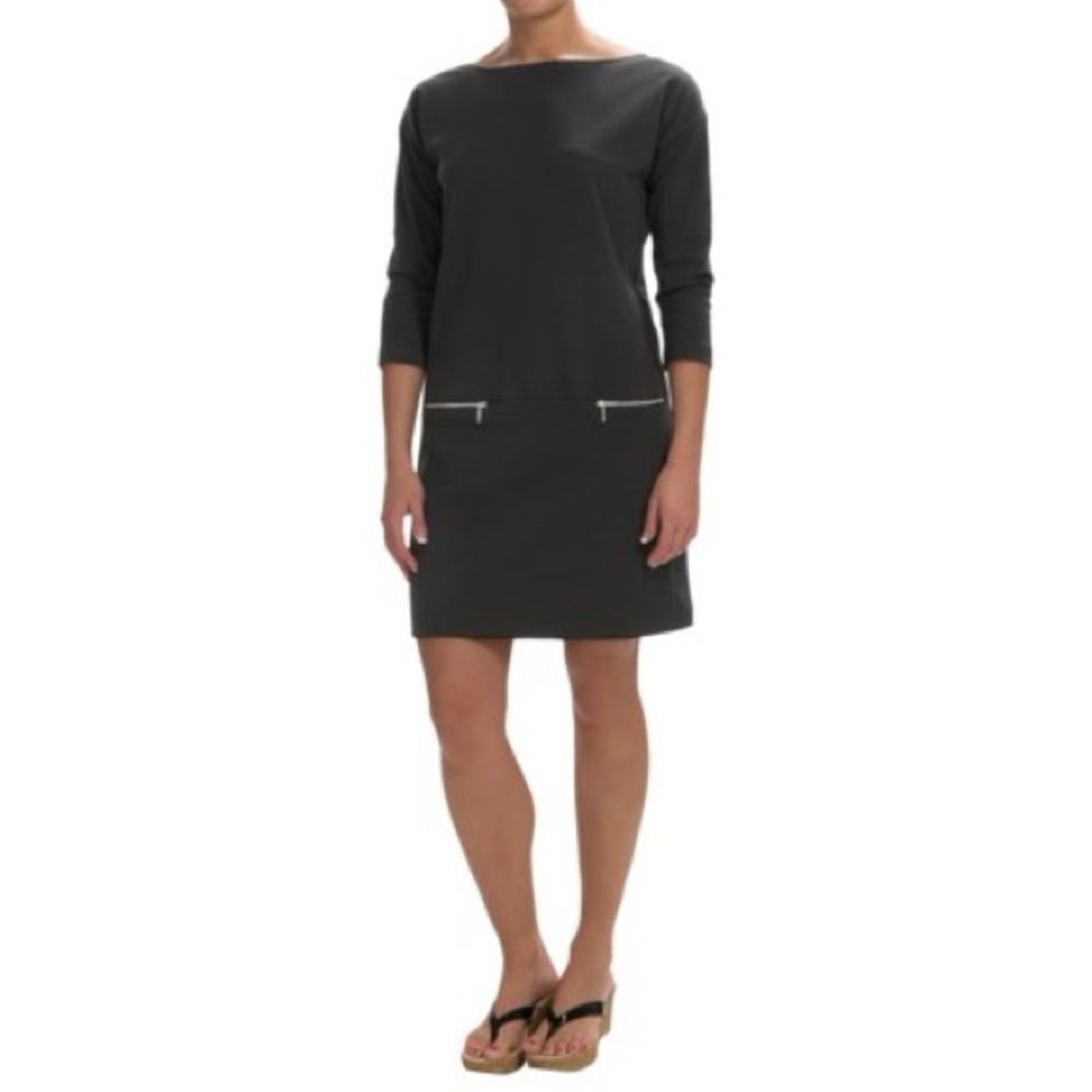 Joann Vass size 1 interlock knit two pocket short dress Black Long Sleeve